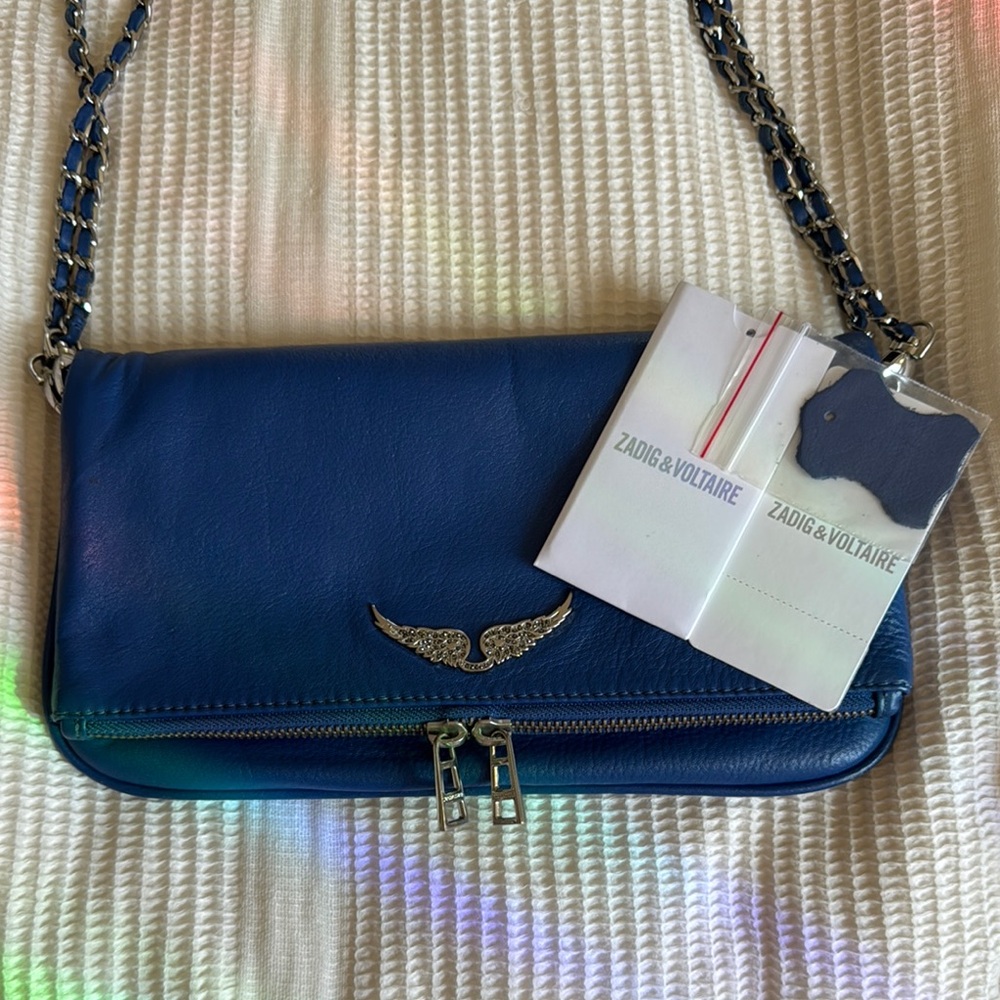 Zadig & Voltaire Blue Shoulder Bag with Chain Strap ROCK CLUTCH